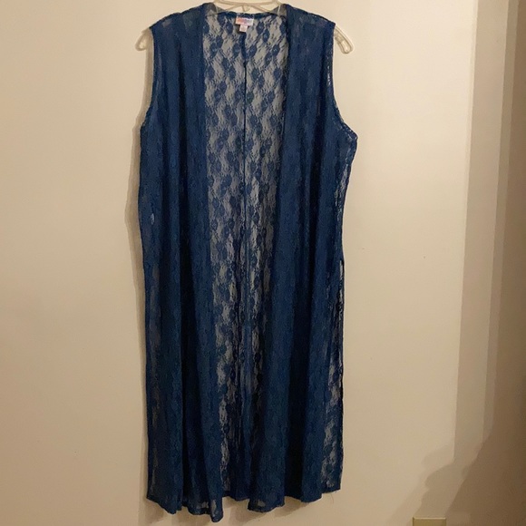 Lularoe Joy Teal Blue Elegant Stretch Lace duster vest Size Large